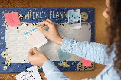 Tableau affichage liège Agenda cosmique hebdomadaire avec planètes et étoiles