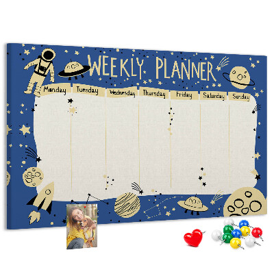 Tableau affichage liège Agenda cosmique hebdomadaire avec planètes et étoiles