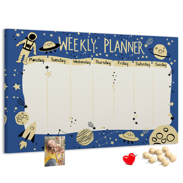Tableau affichage liège Agenda cosmique hebdomadaire avec planètes et étoiles