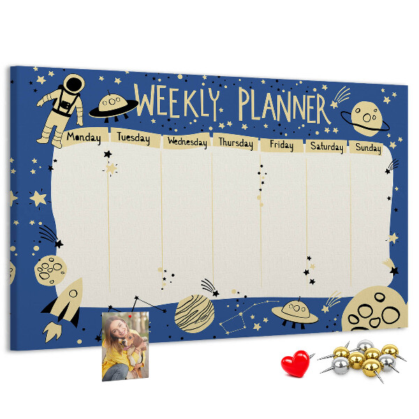 Tableau affichage liège Agenda cosmique hebdomadaire avec planètes et étoiles