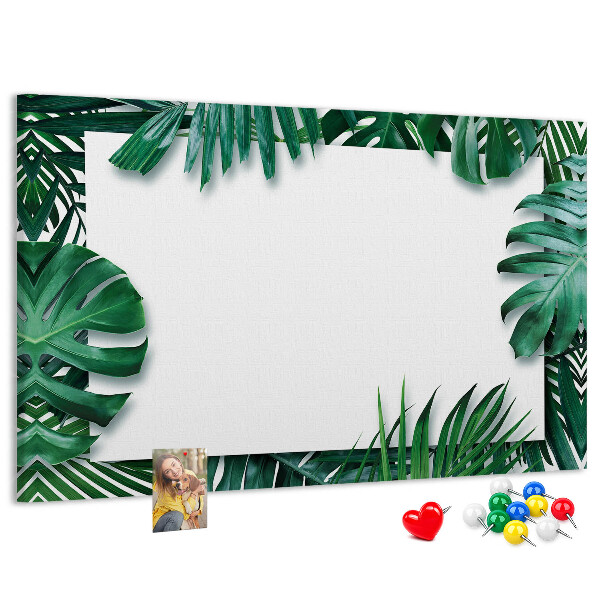 Tableau de liège Feuilles vertes dans un style tropical.