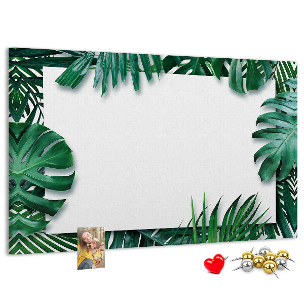 Tableau de liège Feuilles vertes dans un style tropical.