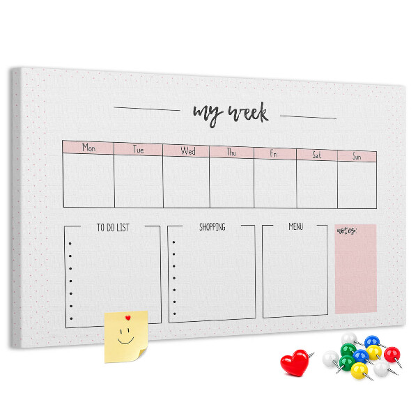 Tableau de liège Agenda hebdomadaire avec espace pour les notes