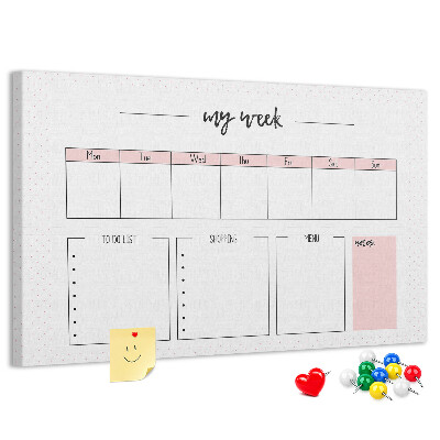 Tableau de liège Agenda hebdomadaire avec espace pour les notes