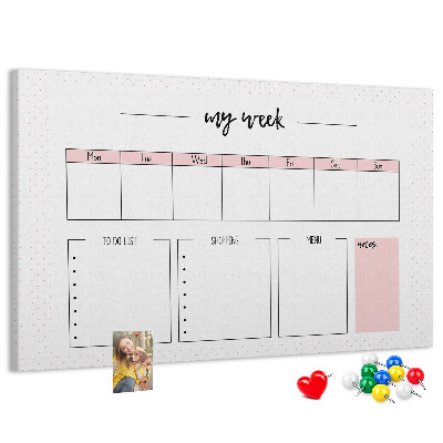 Tableau de liège Agenda hebdomadaire avec espace pour les notes