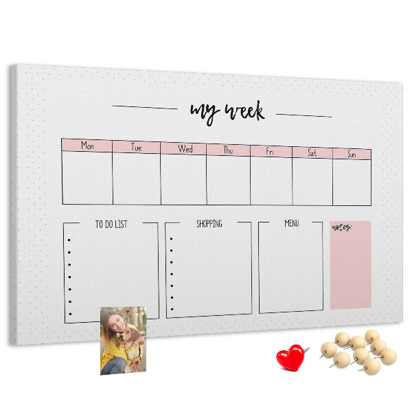 Tableau de liège Agenda hebdomadaire avec espace pour les notes