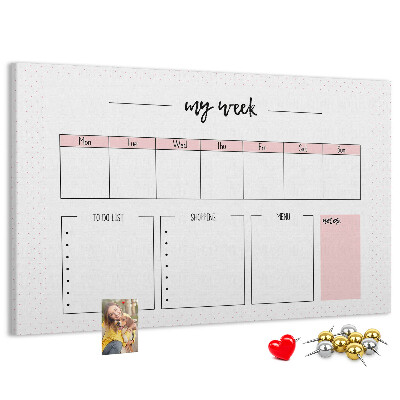 Tableau de liège Agenda hebdomadaire avec espace pour les notes