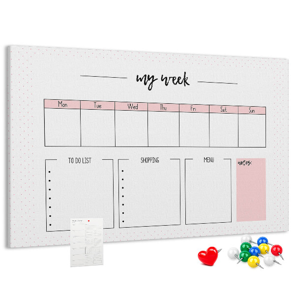 Tableau de liège Agenda hebdomadaire avec espace pour les notes