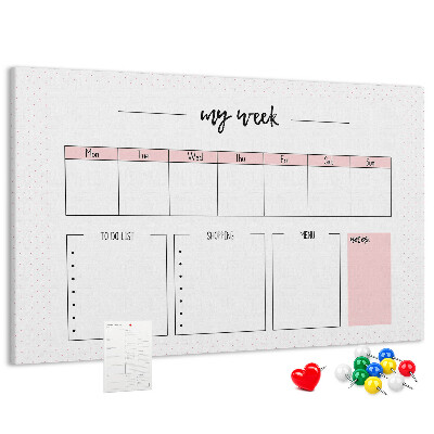 Tableau de liège Agenda hebdomadaire avec espace pour les notes