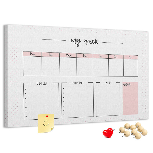 Tableau de liège Agenda hebdomadaire avec espace pour les notes
