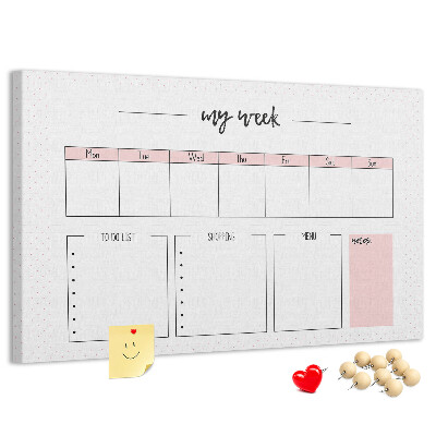 Tableau de liège Agenda hebdomadaire avec espace pour les notes