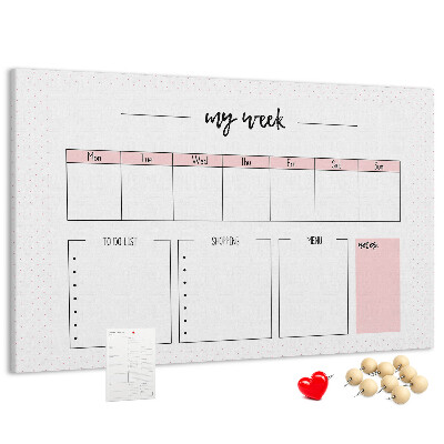 Tableau de liège Agenda hebdomadaire avec espace pour les notes