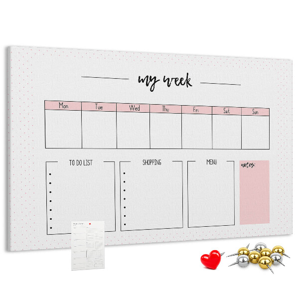 Tableau de liège Agenda hebdomadaire avec espace pour les notes