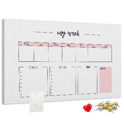 Tableau de liège Agenda hebdomadaire avec espace pour les notes
