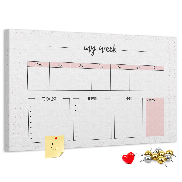 Tableau de liège Agenda hebdomadaire avec espace pour les notes