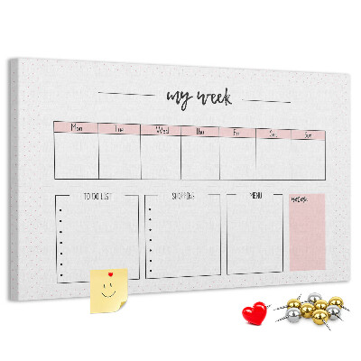 Tableau de liège Agenda hebdomadaire avec espace pour les notes