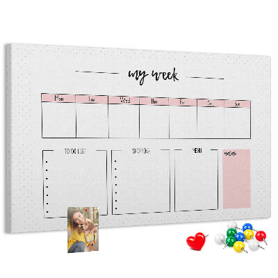 Tableau de liège Agenda hebdomadaire avec espace pour les notes