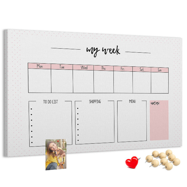 Tableau de liège Agenda hebdomadaire avec espace pour les notes