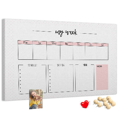 Tableau de liège Agenda hebdomadaire avec espace pour les notes