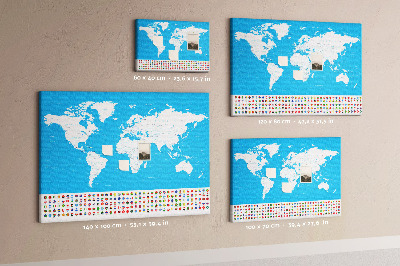 Tableau affichage liège Carte du monde colorée avec les drapeaux des pays