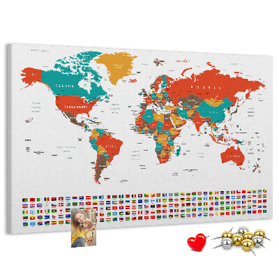 Tableau de liège Carte du monde avec les drapeaux des pays