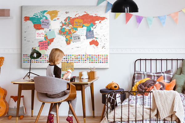 Tableau de liège Carte du monde avec les drapeaux des pays