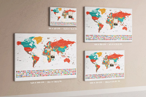 Tableau de liège Carte du monde avec les drapeaux des pays