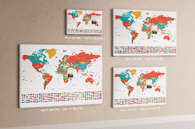 Tableau de liège Carte du monde avec les drapeaux des pays