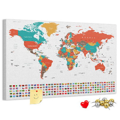Tableau de liège Carte du monde avec les drapeaux des pays