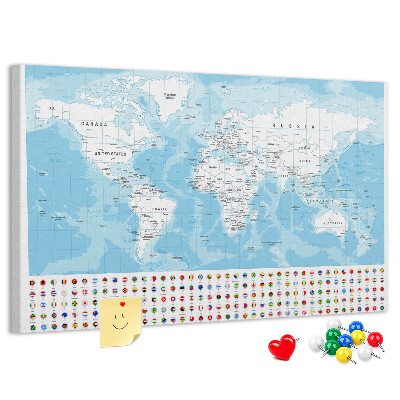 Tableau en liège Carte du monde avec épingles de couleur