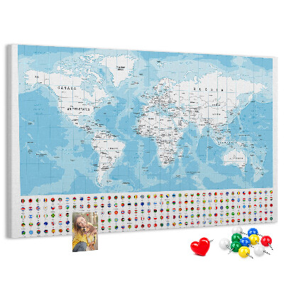 Tableau en liège Carte du monde avec épingles de couleur