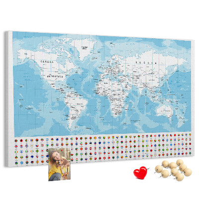Tableau en liège Carte du monde avec épingles de couleur