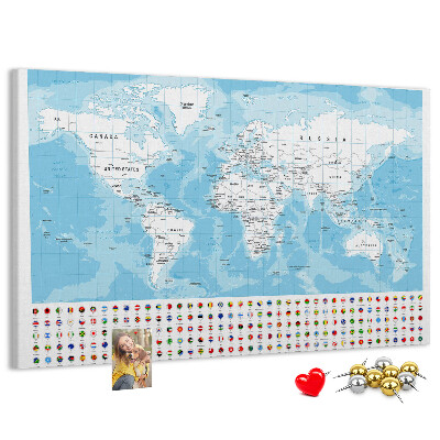 Tableau en liège Carte du monde avec épingles de couleur