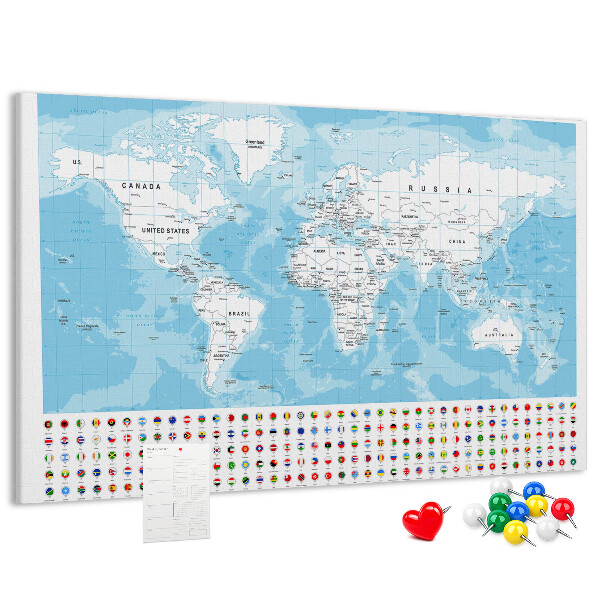 Tableau en liège Carte du monde avec épingles de couleur