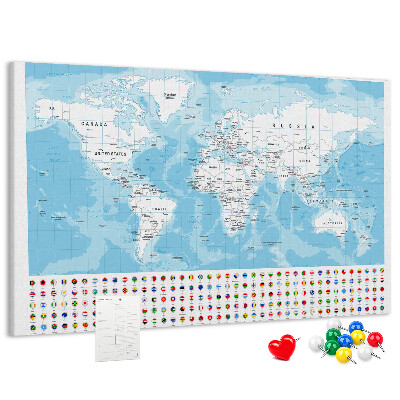 Tableau en liège Carte du monde avec épingles de couleur