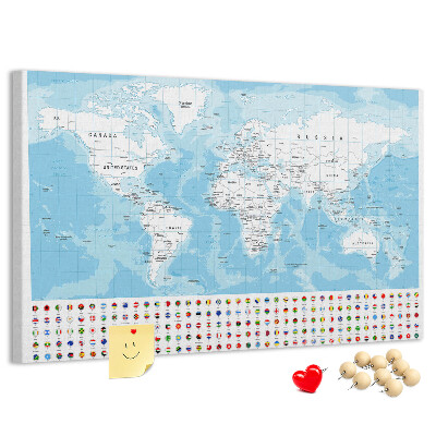 Tableau en liège Carte du monde avec épingles de couleur