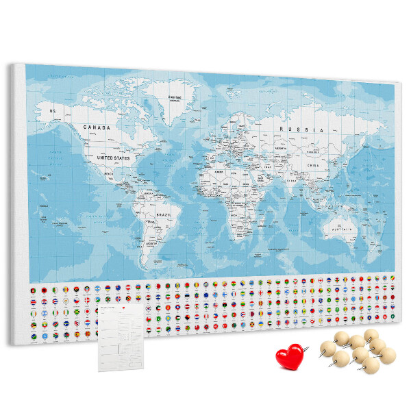 Tableau en liège Carte du monde avec épingles de couleur