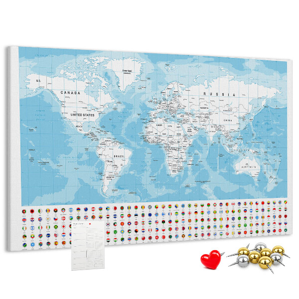 Tableau en liège Carte du monde avec épingles de couleur