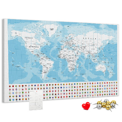 Tableau en liège Carte du monde avec épingles de couleur