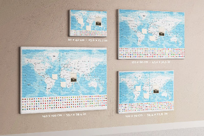 Tableau en liège Carte du monde avec épingles de couleur