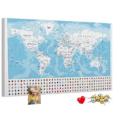 Tableau en liège Carte du monde avec épingles de couleur