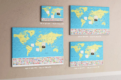 Tableau en liège Carte du monde avec les drapeaux des pays