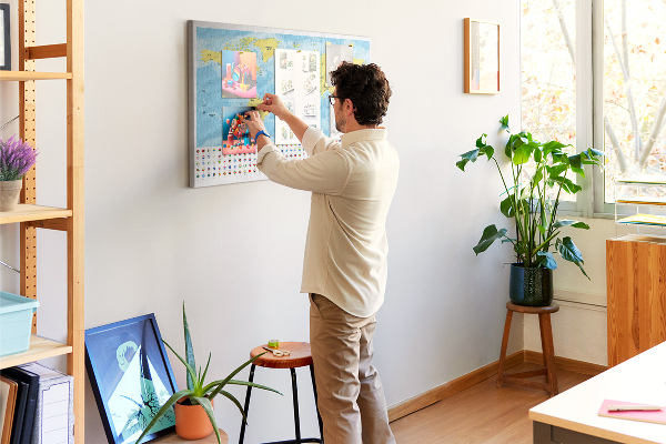 Tableau affichage liège Carte du monde avec épingles de couleur