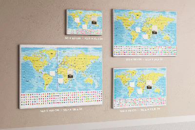 Tableau affichage liège Carte du monde avec épingles de couleur