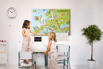 Tableau de liège Une carte colorée de l'Europe avec des icônes culturelles