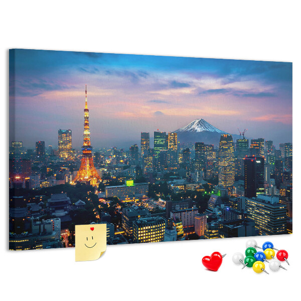 Tableau en liège Coucher de soleil sur Tokyo avec le mont Fuji en arrière-plan.