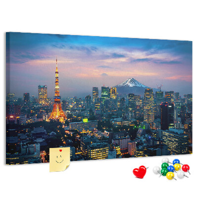 Tableau en liège Coucher de soleil sur Tokyo avec le mont Fuji en arrière-plan.