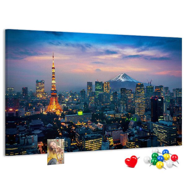 Tableau en liège Coucher de soleil sur Tokyo avec le mont Fuji en arrière-plan.