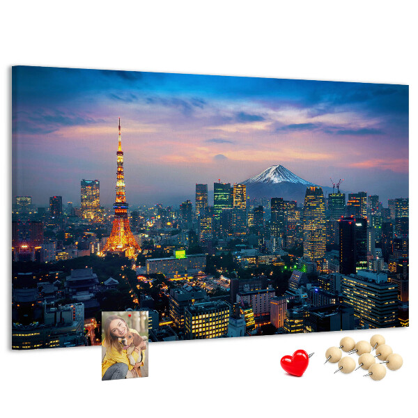Tableau en liège Coucher de soleil sur Tokyo avec le mont Fuji en arrière-plan.