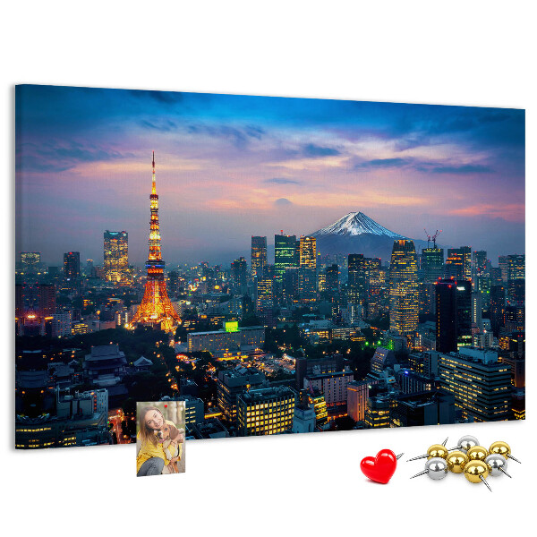Tableau en liège Coucher de soleil sur Tokyo avec le mont Fuji en arrière-plan.